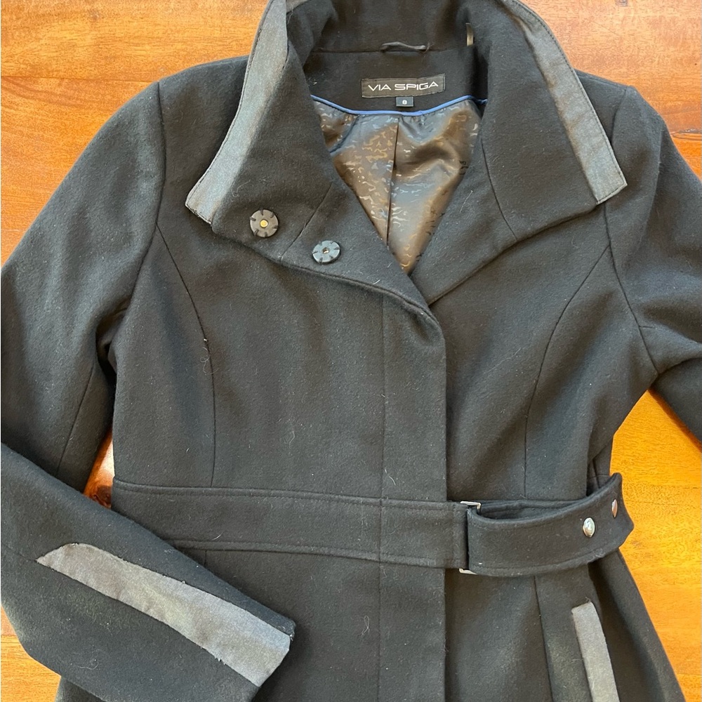 Via Spiga Black Belted Coat - Picture 4 of 13